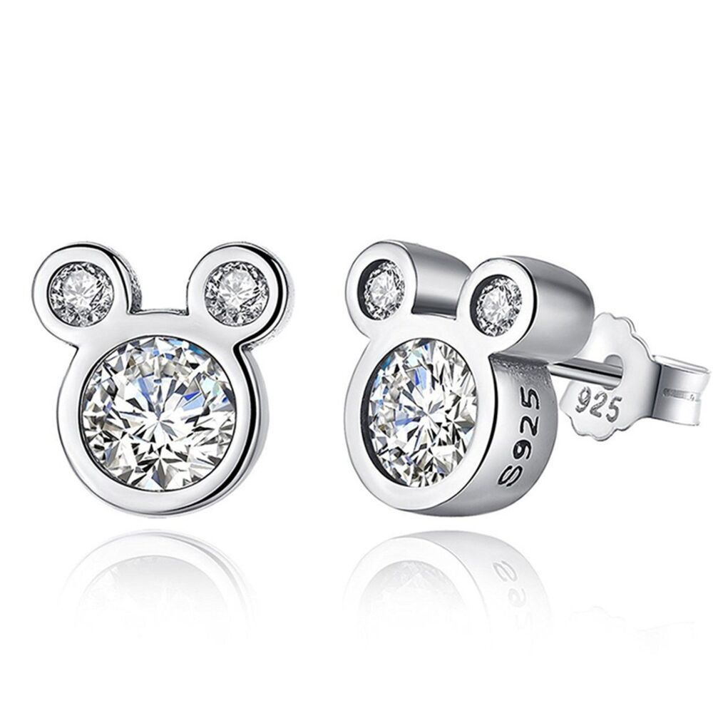 Authentic Mickey Icon Sterling Silver Stud Earrings High-Quality Cubic Zirconia